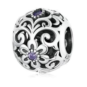 925 Silver Vintage Purple Flower Charm